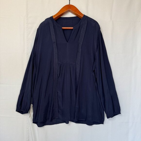Chico's Navy Blue Sequin Front Yolk Long Sleeve Lace Trim Tunic Blouse Size XXL - Picture 4 of 16